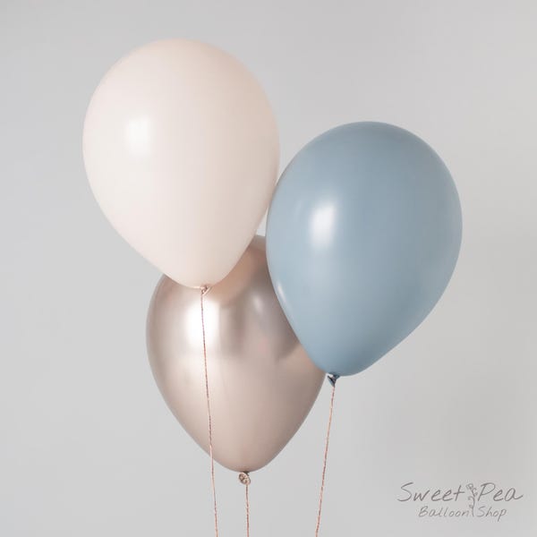 High Quality Balloons 12" | 100% Natural Latex, Biodegradable Balloons | Blue, Cream, Chrome Champagne Assorted Mix