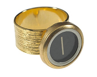 Vintage Typewriter Key Etched Initial Ring (gold)