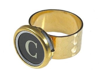 Vintage Typewriter Key Hammered Initial Ring (gold)