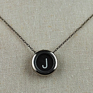 Black Vintage Typewriter Key Initial Necklace (silver)