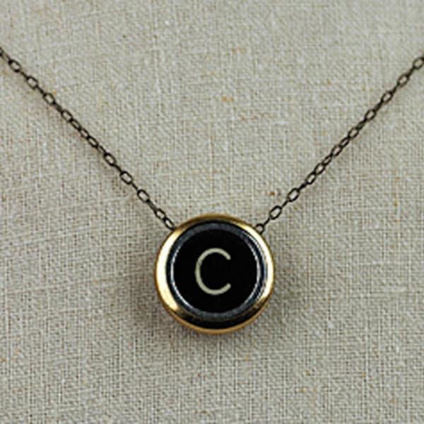 Black Vintage Typewriter Key Initial Necklace (gold)