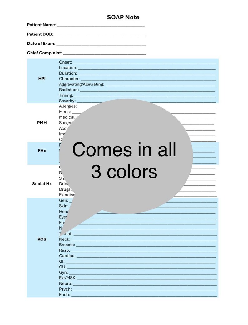 Blank Soap Note SOAP Note Template: Healthcare Student/professional (3 Colors) - Etsy