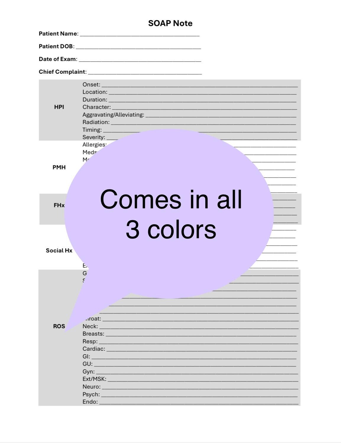 SOAP Note Template: Healthcare Student/professional (3 Colors) - Etsy