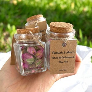 Personalisierte Hochzeit Tee Gefälligkeiten, rustikale Glasgläser, Kräutertee