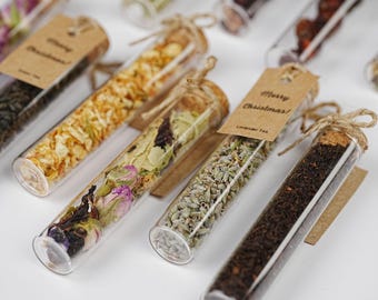 Christmas Tea Favors, Wedding Tea Favors in Test Tubes, Bridal Shower Favor, Holidays Favor, Glass Jar Tea Favor, Food and Drink Party Favor