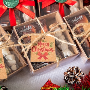 Cioccolata calda e mini marshmallow in tubetto di vetro per bomboniere natalizie, regalo di buone feste
