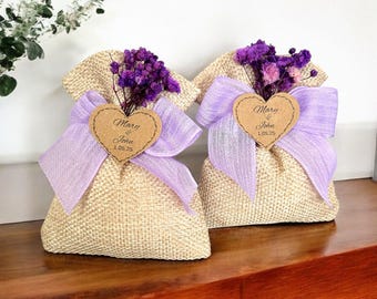Handmade Lavender Sachet, Jute Bag with Lilac Ribbon, Summer Wedding Favors