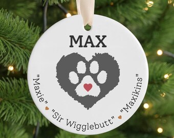 Personalized Dog Paw Christmas Ornament with Nicknames | Customizable Pet Memorial Keepsake