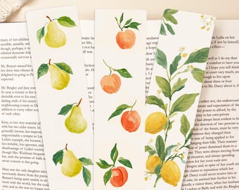 Summer Botanical Fruit Bookmarks, Mothers Day Bookmark Gifts, Pear Lemon Peach Foodie Bookish Present
