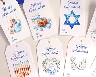 Printable Happy Hanukkah Gift Tags • Chanukah Digital Download Tags • Judaica