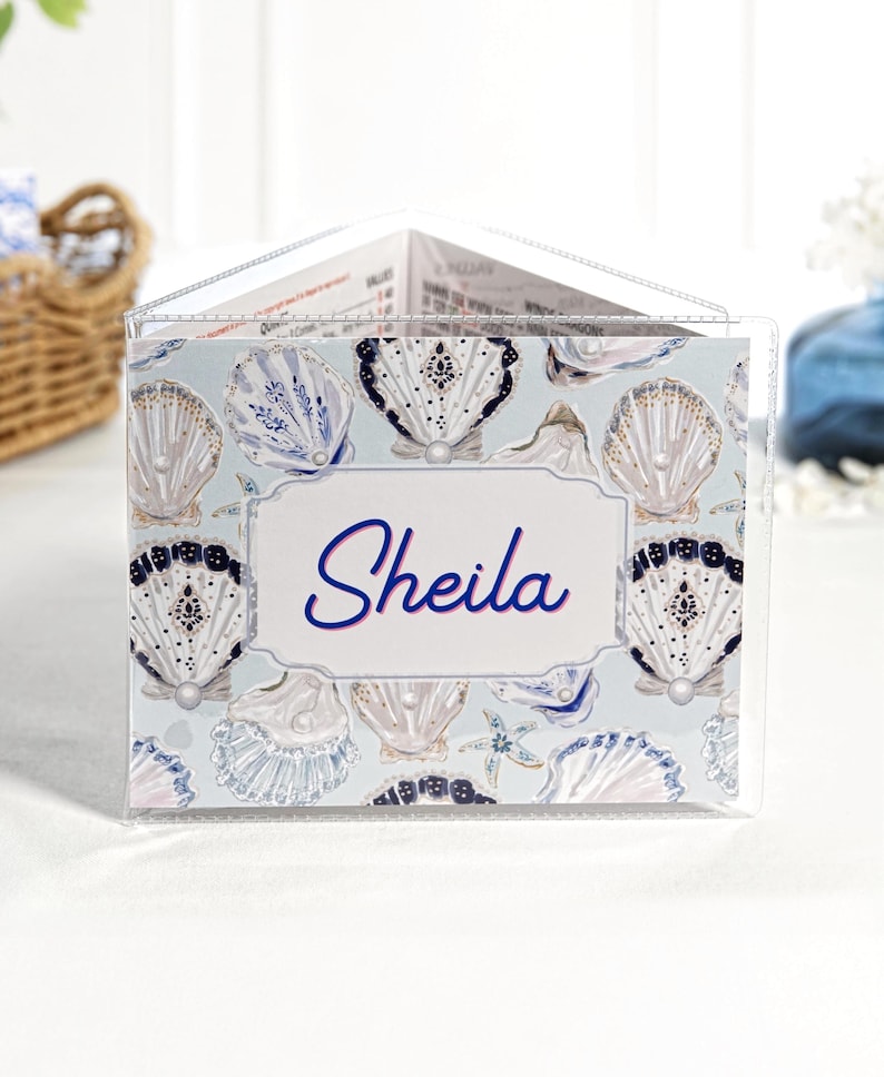 Coastal Personalized Mahjong Card Cover, Ocean Beach Shells Custom Holder For Large Mah Jongg image 1