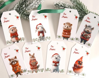 Whimsical Forest Animals Christmas Gift Tags | Set of 8 Printable Tags Instant Digital Download