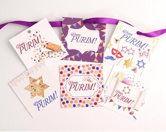 Printable Happy Purim Gift Tags for Mishloach Manot Baskets • Digital Download Purim Basket Tag
