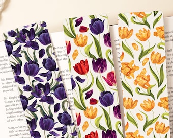 Tulip Garden Bookmarks, Mothers Day Bookmark Gift, Spring Floral Botanical Set For Book Lovers