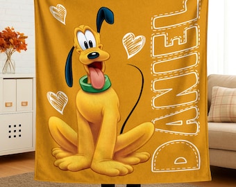 Custom Name Pluto Dog Plush Blanket, Disney Pluto Fleece Blanket, Disney Blanket With Name, Gift For Boys Girls
