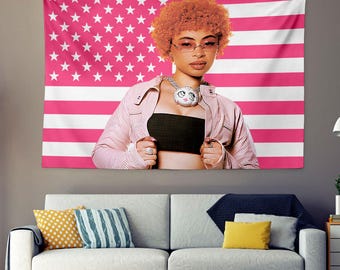 Custom Photo Pink USA Flag Tapestry, Personalized Wall Decor