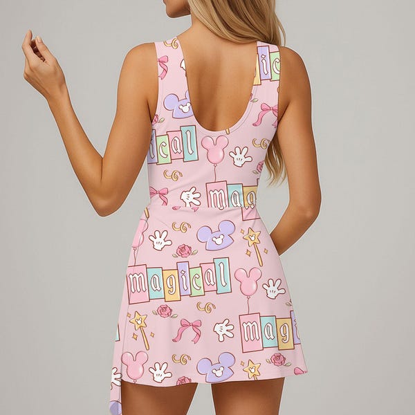 Falda de vestido de tenis Mickey Mouse Coquette, estampado de castillo mágico