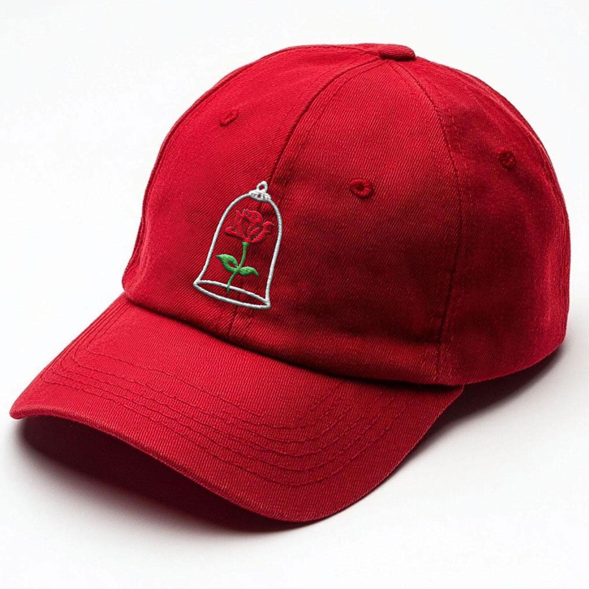 Disney Beauty & the Beast Embroidered Red Rose Blue Strapback Hat Cap Belle Beauty Beast Embroidered Baseball Hat, Disney Rose Cap  main image 3
