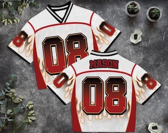Custom Fire Red Mesh Football Jersey, Personalized Name & Number