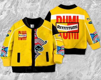 Rumi Yellow Cosplay Kids and Youth Baseball Jacket, Huntrx Costume Saja Band Adult Unisex Varsity Baseball Jacket