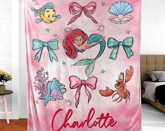 Custom Little Mermaid Plush Blanket, Personalized Disney Princess Blanket