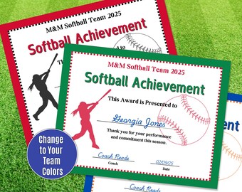 Softball Award Certificate Bundle, Editable Softball Awards, Team Sport Certificates, Superlative Awards, Softball Achievement Certificates