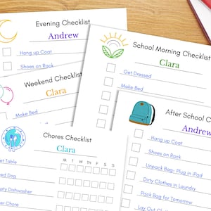 Kids Daily Routine Checklist and Editable Chore Chart, Kids Task Checklist, Kids Responsibilities, Kids School Checklist, Morning Tasks