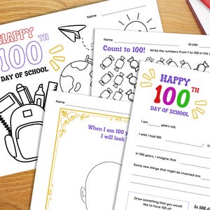 100th Day of School Activities, 100th Day Worksheets, 100s Day Printable, Easy Coloring Page, Classroom Activity, Homeschool Activity
