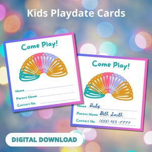 Slinky Playdate Cards, Kids Contact Cards, School Break Cards, Kids Playdate Invitation, School Is Out Cards,  Printable Classroom Cards