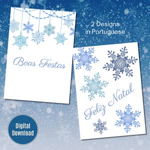2er Set Feliz Natal Schneeflocke Weihnachtskarten, portugiesische Weihnachten, Boas Festas Karten, druckbare Weihnachtskarten, Weihnachtsgrüße