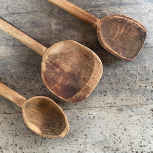 Antique Large wooden spoon Set, Cooking serving spoon Set, Primitive wooden spoon Set, Farmhouse, Kitchen spoon Set