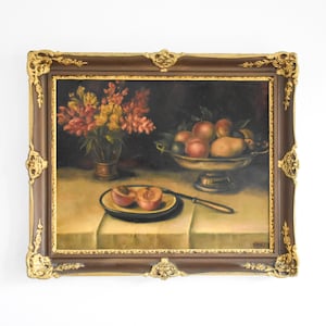 Antique Floral Still Life Oil Painting, Framed Canvas Art