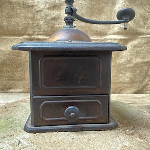 Antique Metal & Brass Coffee Grinder, Farmhouse Decor