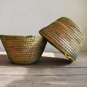Antique Rye Straw Basket, Antique European Basket, Woven Coiled Rye Grass Storage, Early Primitive splint rye straw basket storage