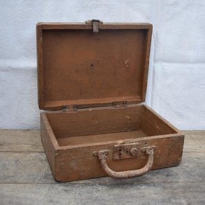 Old wooden chest, Handmade vintage wooden box, Antique school bag, Loft design, Farmhouse decor