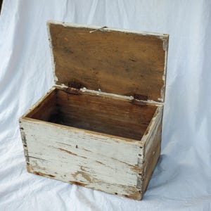 Old wooden chest, Handmade vintage wooden box, White vintage box
