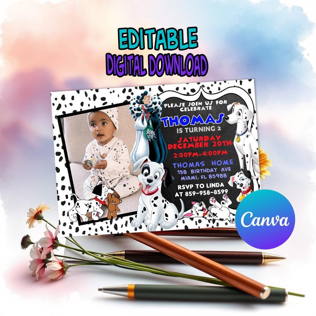 101 Dalmatians Invitation, 101 Dalmatians Birthday Invitation, 101 ...