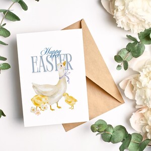 Carte Joyeuses Pâques - Carte de voeux aquarelle printanière avec canards et poussins - Carte de correspondance florale de Pâques pliée avec enveloppe
