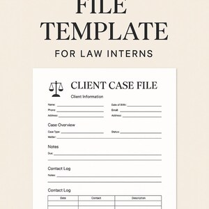 Client Case File Template for Law Interns | Printable PDF Intake & Case ...