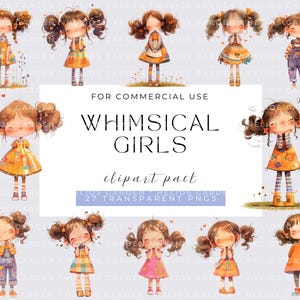 Filles originales Clipart jolies filles bébé filles Illustrations numériques Artisanat Scrapbooking Stickers Art imprimable Graphismes kawaii Filles fantaisistes