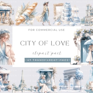 Clipart de París en acuarela, día de San Valentín, clip art de amor de París en acuarela, lindo, romántico, clipart de boda, clipart de amante de los viajes a Francia