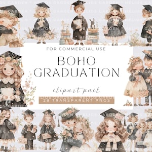 Aquarell Boho Graduation Collection Clipart, PNG Grad Blumen Clipart, Graduation Caps Clipart, Diplom Clipart, kommerzielle Nutzung