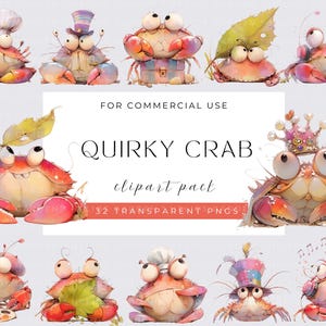 Quirky crab clipart PNG Whimsical animals for baby Sublimation clip art funny animals Whimsy graphics Nursery clipart Birthday clipart