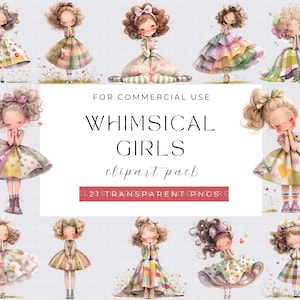 Whimsical Girl Clipart, Quirky girl Commercial Use, Whimsical Ephemera, Watercolor PNGs, Download, Junk Journal, Paper Craft
