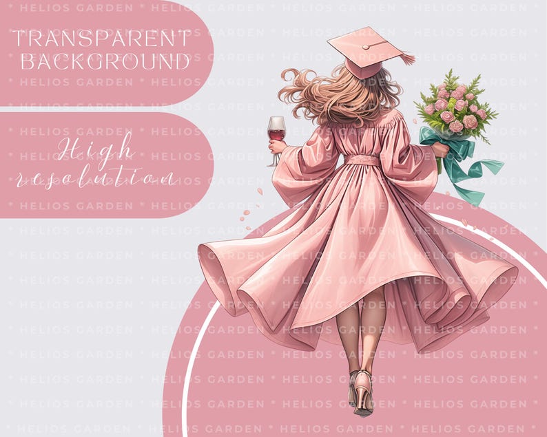 Watercolor Pink Graduation Collection Clipart, PNG Grad Floral Clipart ...