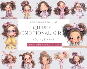 Watercolor Quirky Girl Clipart: Whimsical PNG Bundle (Instant Download)