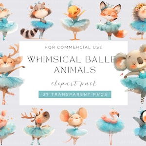 Ballerines aquarelles, bébés animaux, animaux mignons, clipart baby shower, clipart animaux insolites, animaux de la forêt