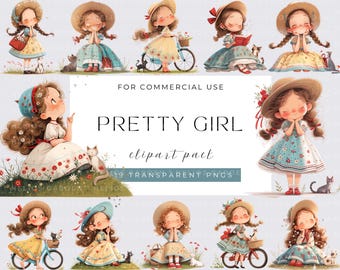 Clipart de Chica en Acuarela: PNGs originales para revistas basura (Descarga digital)