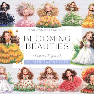 Quirky Girls Clipart Belezas Florescentes Lindas Meninas Floristas Ilustrações Digitais Scrapbooking Adesivos Gráficos Kawaii Para Imprimir
