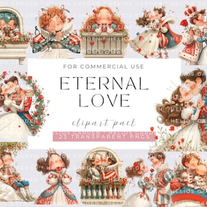 Clipart de amor eterno en acuarela, amor de pareja, cartas de amor, elementos de boda perfectos para celebraciones de compromiso del día de San Valentín